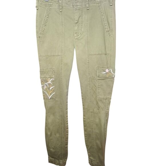 Anthropologie Austen Skinny Cargo Pants – Olive Green, Embroidered Floral, Women - Picture 1 of 9